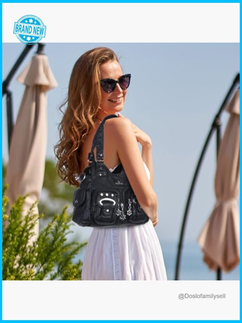 Washed Vegan Leather Hobo Bag Multi-Pocket Crossbody Purse Y2K Style Adjustable - Picture 2 of 7